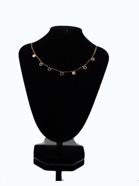 UTC Gold Tone Circle Charm Necklace | Dainty Crystal Station Necklace | Minimali